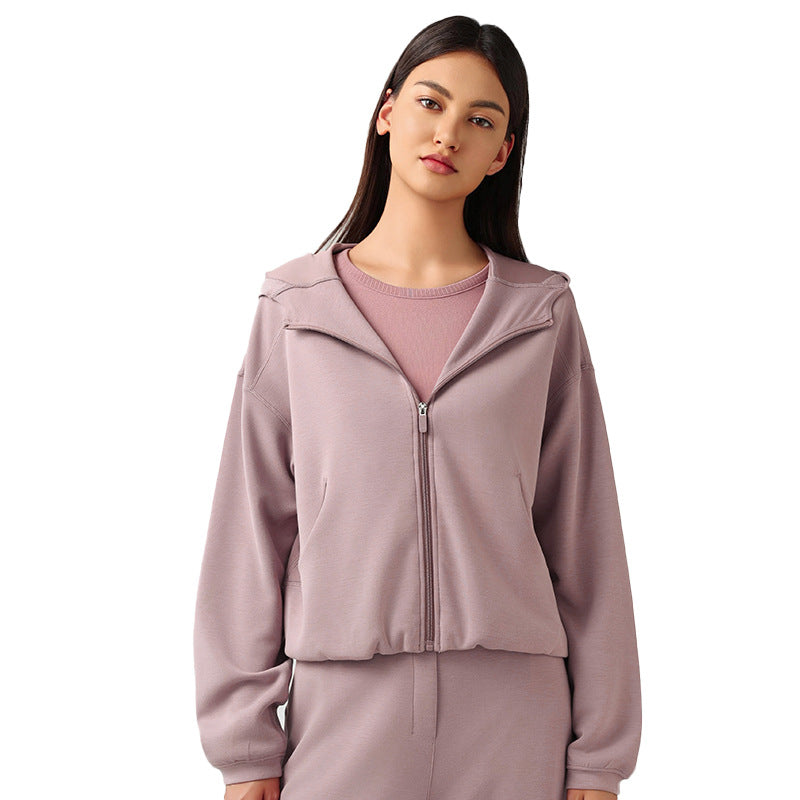 Hooded zip-up cardigan women's autumn/winter new arrival loose casual sweatshirt running fitness activewear top daw166