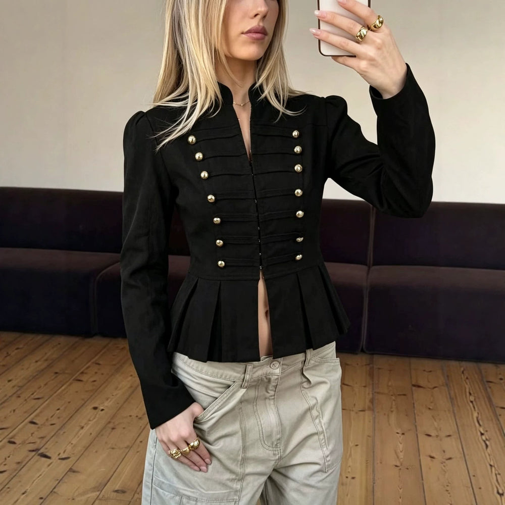 new european and american cross-border fashion: french retro chic, versatile, waist-defining, slim-fit, stand collar, long sleeve jacket top