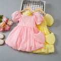 Girls' dress -  summer new arrival: elegant bubble sleeve sweet floral print mesh princess dress for kids