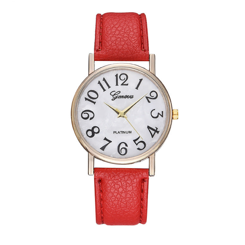 2023 new geneva watch: mother-of-pearl dial, geneva leather strap, large number fashion women's watch for export