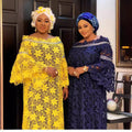 Special offer: african women's lace loose plus size robe dress with flared sleeves, fashionable long dress with matching headscarf