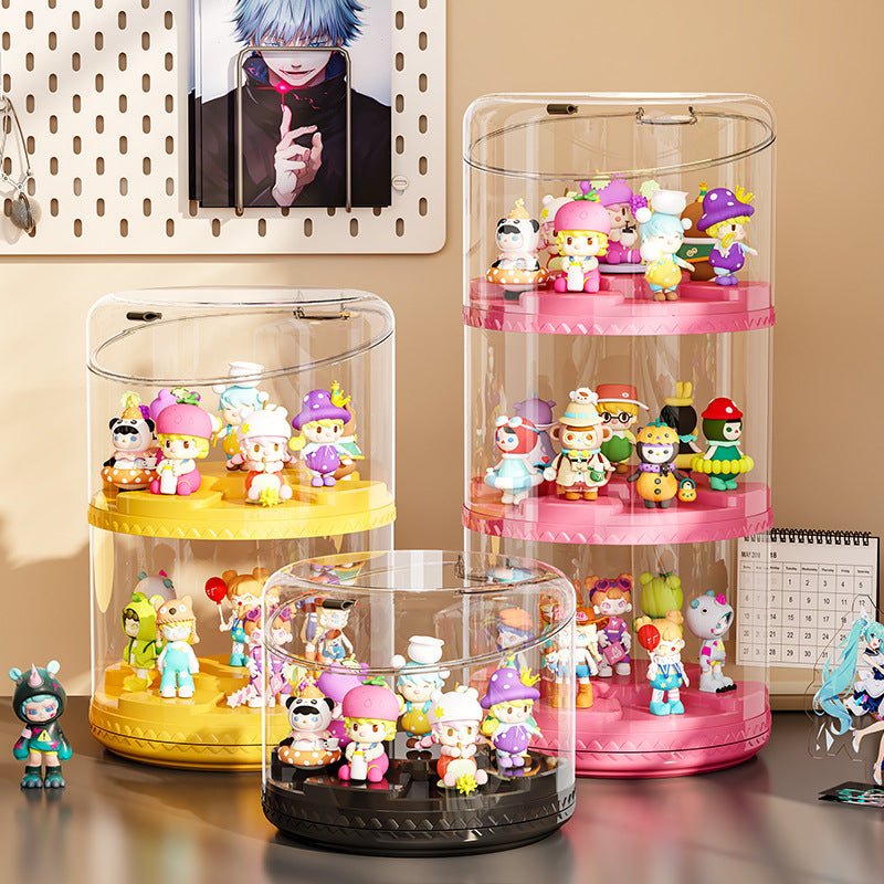 Rotating blind box display box POP MART round transparent storage box dust rack multi-layer display cabinet stack