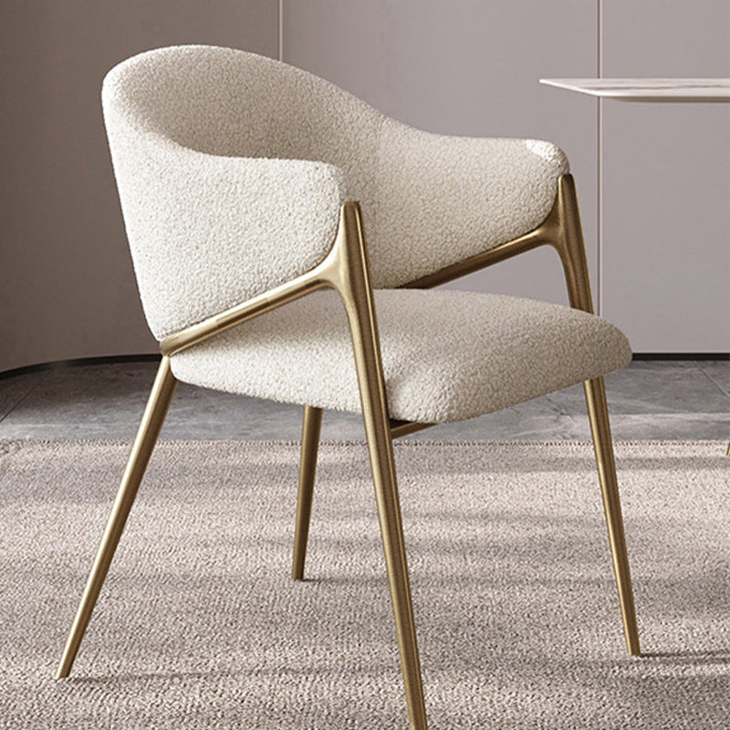 Designer lambswool dining chair - modern luxury cream style for home, hotel, sales office, villa, cafe, and restaurant - casual seating