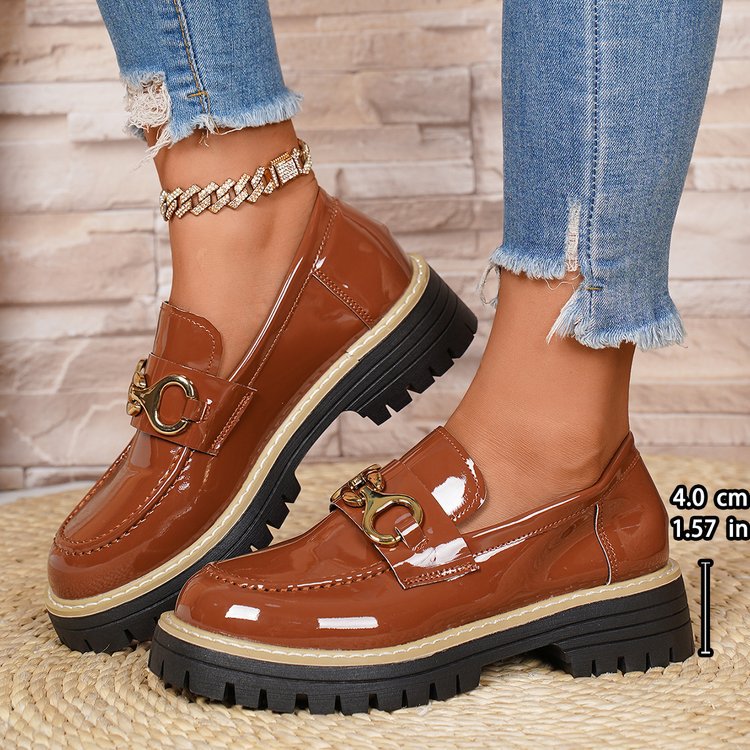 Export thick heel thick sole small leather shoes new arrivalspring & fall loafers plus sizecasual patent leather british style women's shoes