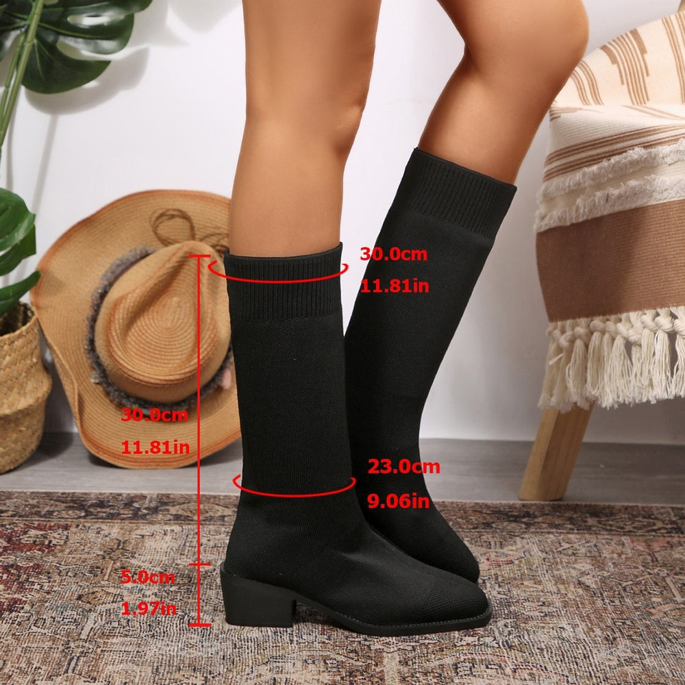 Exportplus sizefashion slim boots women's mid heel short boots knittingspring & fallsingle boots pointed thick heel women's flats