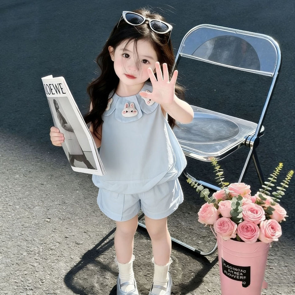 【dropshipping】girls' summer outfit set - fresh new style baby shorts princess two-piece top - kids' summer no-show
