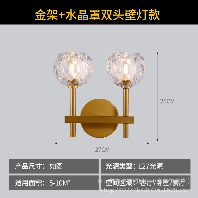 Modern french brass three-dimensional faceted crystal glass wall sconce - luxury soft lighting for b&b guest rooms and bathroom mirrors