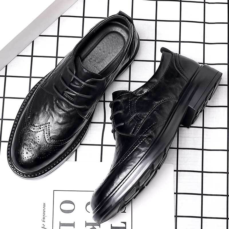Brogue leather shoes for men - british style groomsmen, black, business formal, suit, casual leather shoes, men's wedding shoes