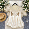 French style women's high-end v-neck metallic buckle waist-defining long sleeve knit dress - autumn/winter slimming chic sweater dress