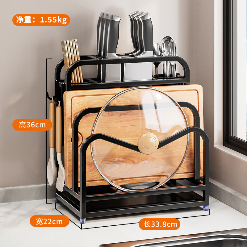Stainless steel knife holder household pot lid rack cutting board rack thickened and thickened stainless steel wall hanging integrated storage shelf