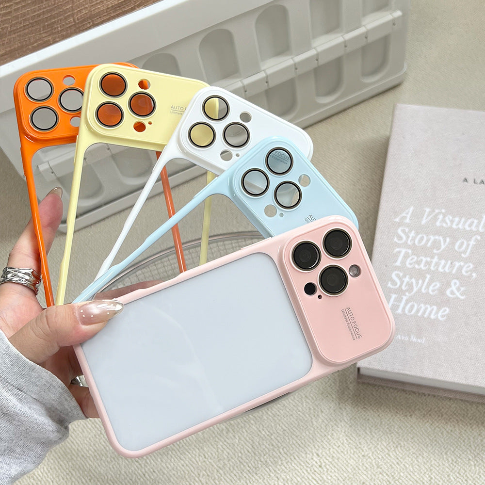 Macaron fresh large window minimalist integrated lens frame refreshing apple 18 phone case ip17 hard case 16