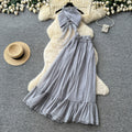 Vacation style halter strap vest high waistruffles long skirt two-piece set female summer age reduction slimming lookelegantsuit