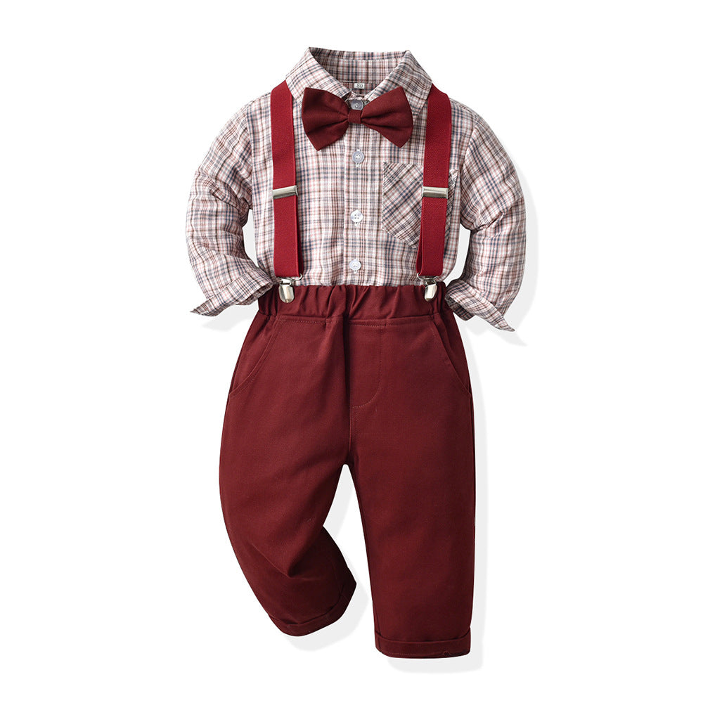 Boys' spring/autumn stylish outfit set - korean style handsome plaid long-sleeve shirt for kids - new arrival, dropshipping available