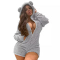 European and american winter women's sexy fleece-lined thickened hooded jumpsuit - hot selling cross-border e-commerce item