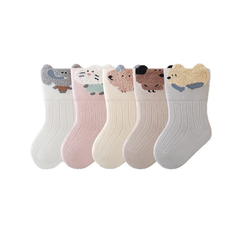 Babylon newborn kids socks combed cotton breathable boneless baby socks cartoon animal pure color newborn socks