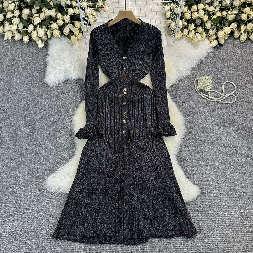 Export fall and winternew arrivalknittingdresseleganceelegant socialite single breasted silmslimming lookmermaid long skirt