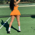 Casual slim-fit sports tank top and skort two-piece set -  european & american fashion, sexy solid color tennis style