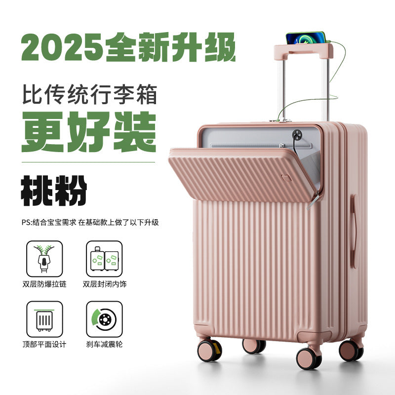 Front open suitcase men's 2024 new large-capacity 28-inch explosion-proof zipper trolley case multi-functional password box women