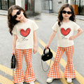 Girls' summer outfit set : new summer wide-leg pants, loose-fit lightweight casual short-sleeve top and pants, cute two-piece set
