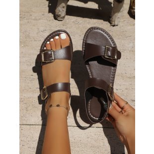 Fashion cross-border plus size buckle flats slippers women's exportretro lightweight beach slippers slippers
