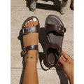 Fashion cross-border plus size buckle flats slippers women's exportretro lightweight beach slippers slippers