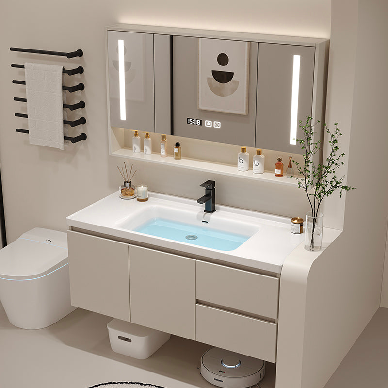 Ceramic all-in-one basin bathroom combination solid wood bathroom wash basin wash basin wash basin cream style