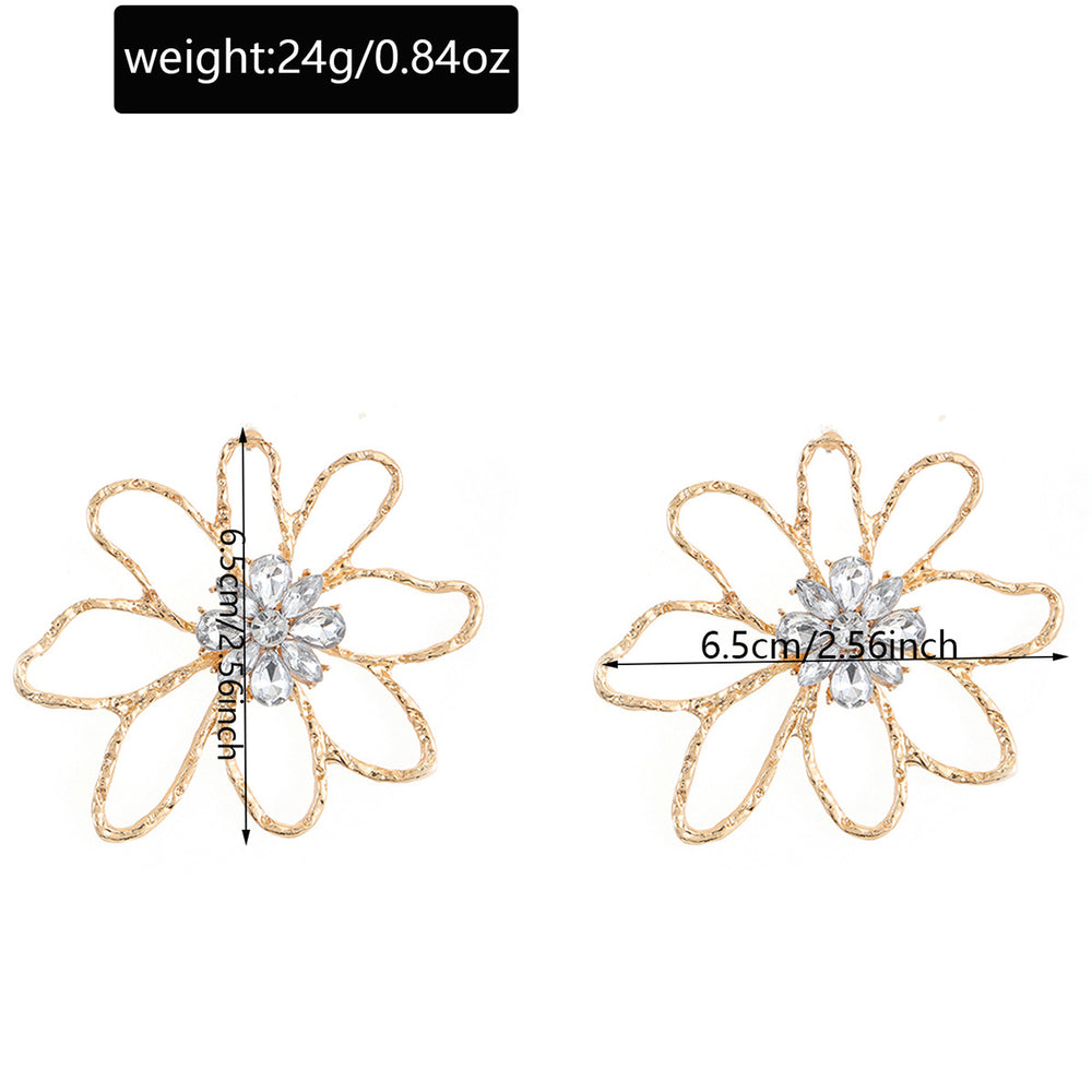 European and american retro irregular hollow flower diamond-studded earrings, statement design fashion gold volcanic lava line stud earrings