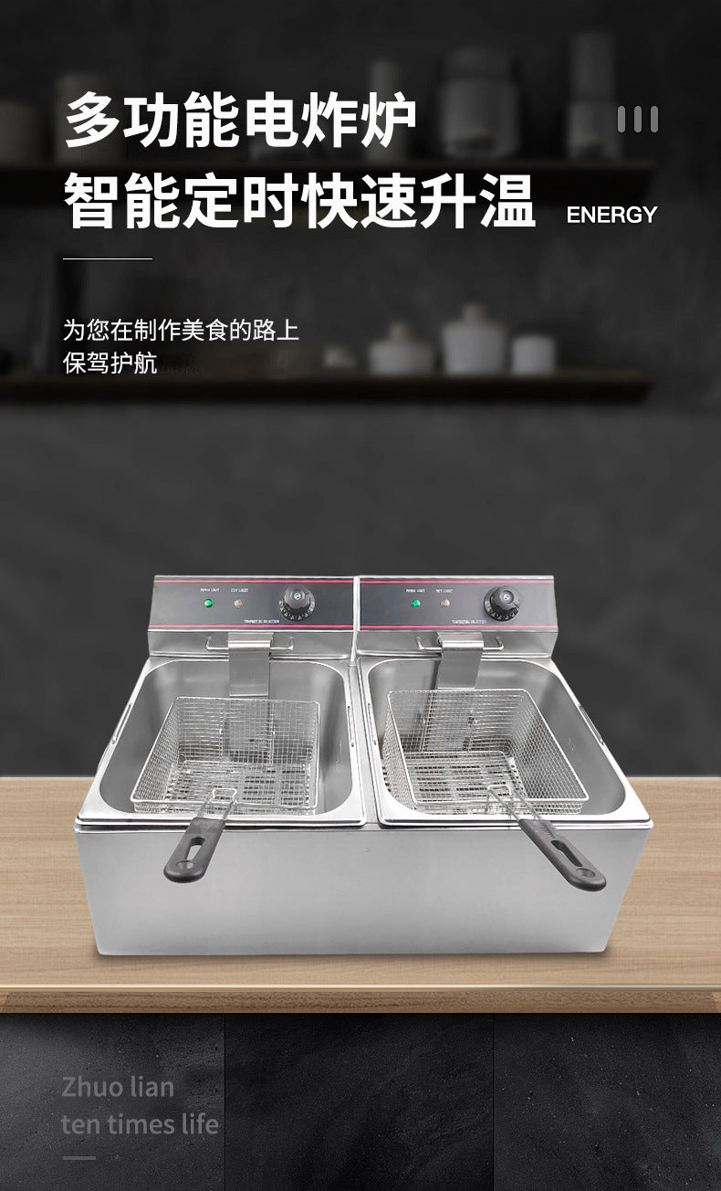 Single cylinder double screen commercial electric fryer double cylinder desktop electric fryer hamburger fried chicken shop high power frying machine