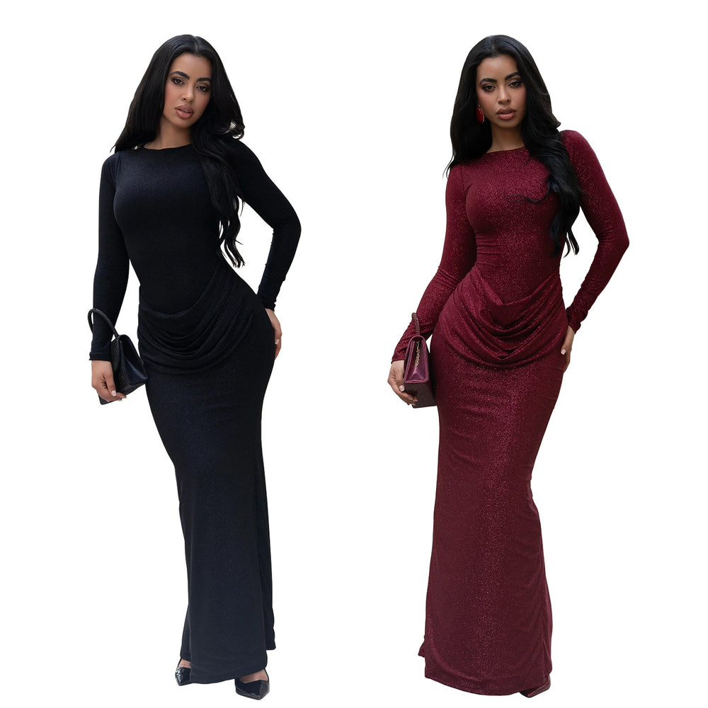 C7650 cross-border   fashion women's elegant back-slit bodycon evening gown dress