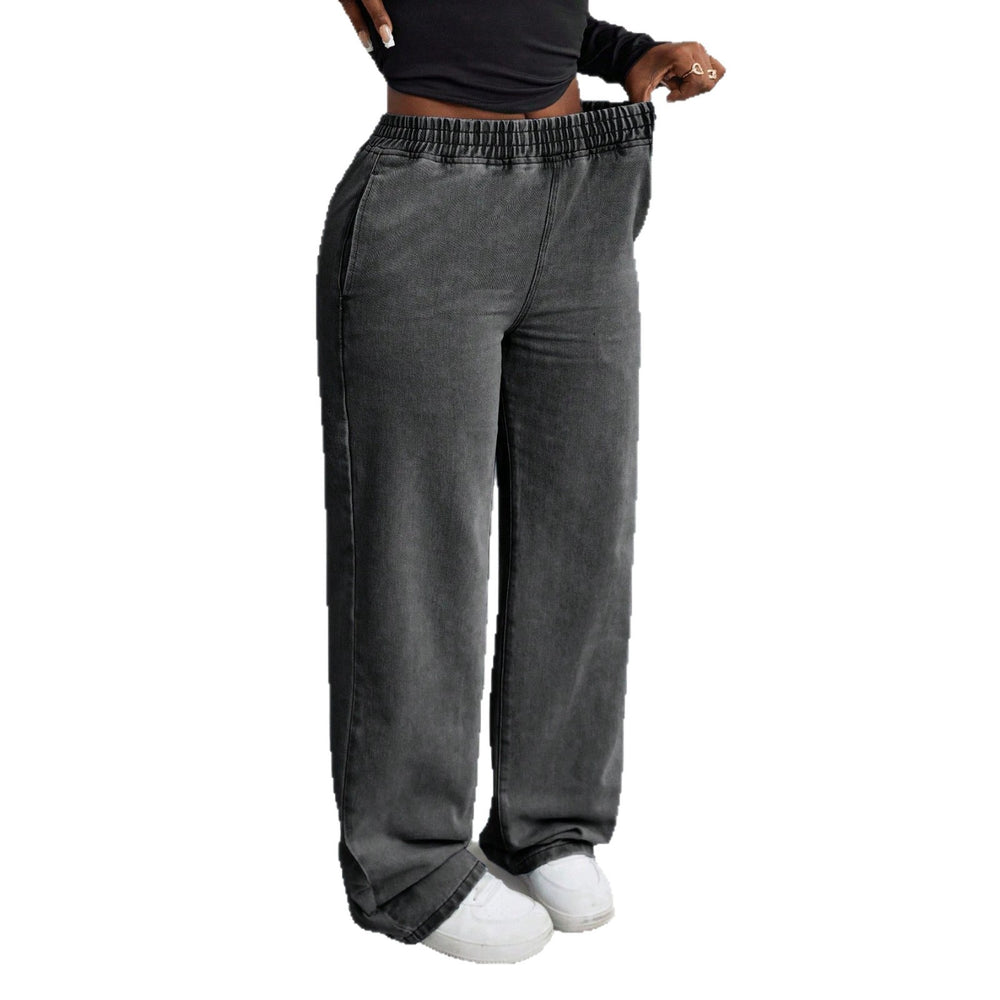 Fashionjeans women's distressed washed elastic waiststraight-legcasualjeansfashion style lazy wide leg pants