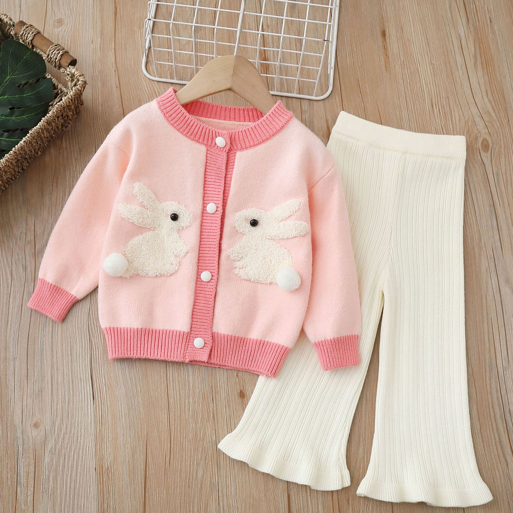 Girls' knitted cardigan sweater set -  autumn/winter new collection - cartoon rabbit design, perfect for little girls
