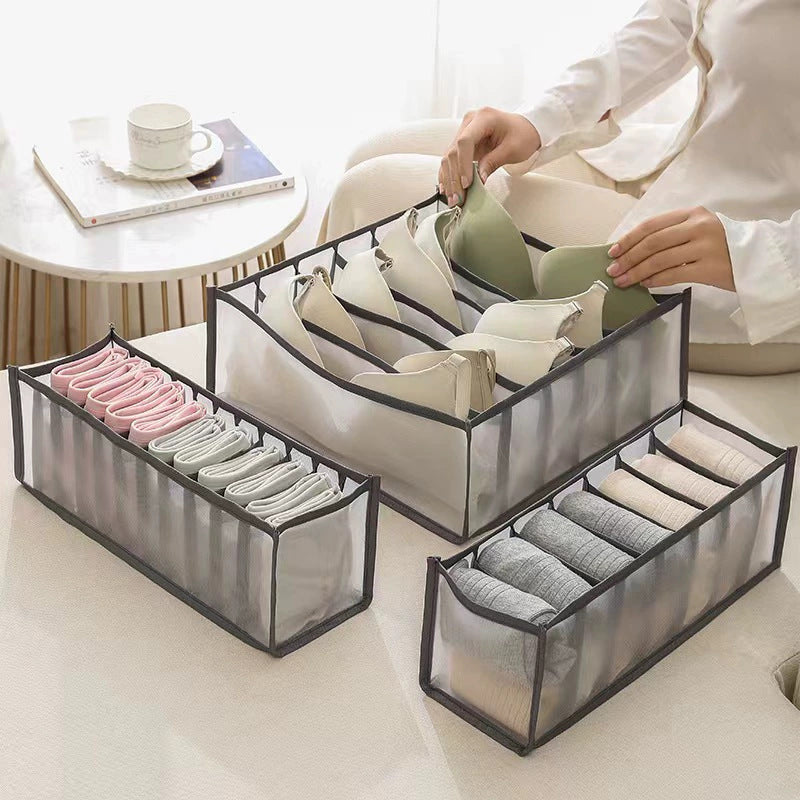 Cross-border mesh grid underwear storage box wardrobe drawer storage artifact finishing bag socks underwear multi-grid storage