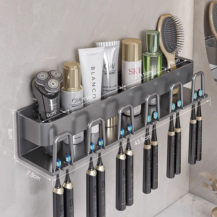 White toothbrush rack, punch-free bathroom toothbrush and mouthwash cup hanging rack, wall-mounted electric toothbrush rack cup