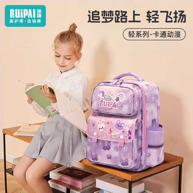 School bag for children, primary school students and girls in grades 1-6, large-capacity, lightweight and water-proof, new Rui brand cartoon women's school bag