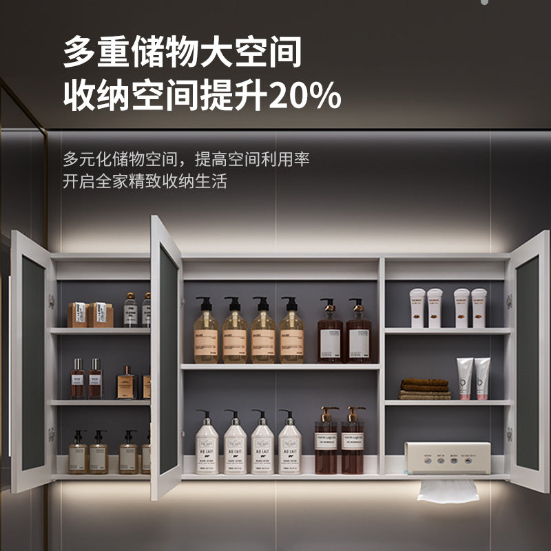 Smart bathroom mirror cabinet Wall-mounted with lamp defogging dressing Multi-layer solid wood storage cabinet Bathroom mirror cabinet