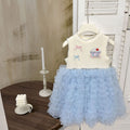 Girls' chanel-inspired dress,  summer sweet tiered dress, kids' mesh sweet tank dress, puffy skirt trend