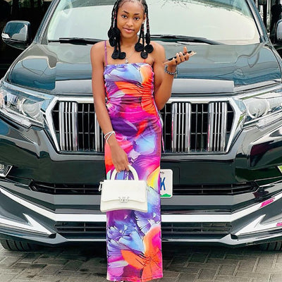 European and american style women's camisole dress -  cross-border sexy hot girl print tie-up one-shoulder maxi dress