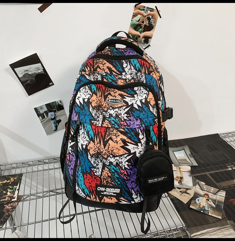 New large capacity backpack - graffiti casual backpack for middle school, high school, and college students - printed colorful school bag