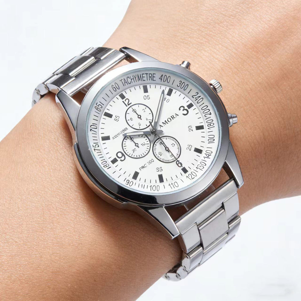 Trendy men's casual watches - set of stainless steel band wristwatches & bracelets - wholesale outdoor sports quartz watches