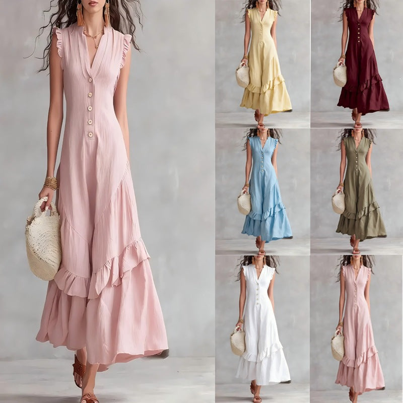 european and american cross-border  independent station new arrivalelegantelegancenormcore cotton and linen women's sleeveless dress