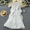 French pink bubble sleeve rhinestone dress - women's summer cinched waist ruffle tiered a-line maxi dress - elegant style