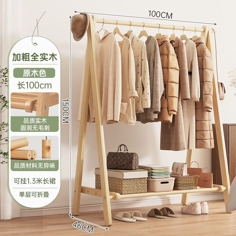 Foldable solid wood clothes rack - freestanding wardrobe for bedroom, living room, and home use - clothes storage, coat rack, and drying rack for rooms