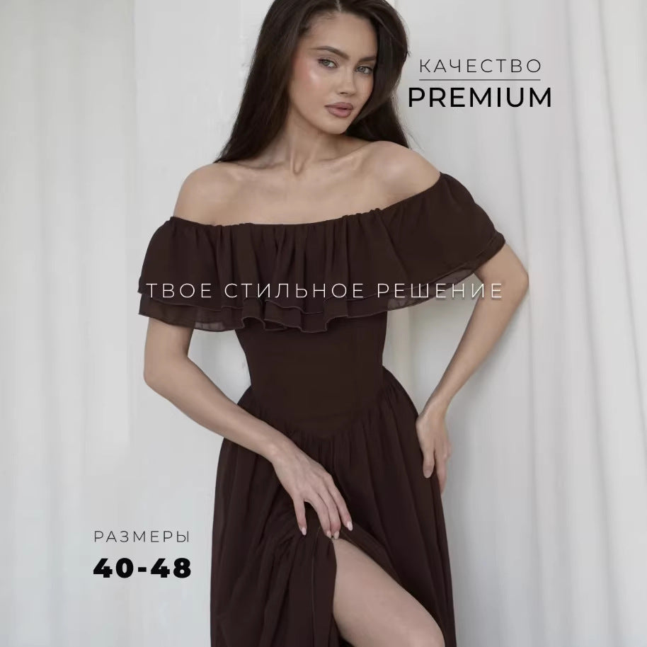 Whiteelegantrufflesslimming look flying sleeves word skirt dress long skirt women's summer other artsyretro short sleeves