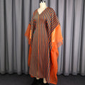 African ethnic striped dress - loose sleeve v-neck drawstring patchwork design bubu robe dress
