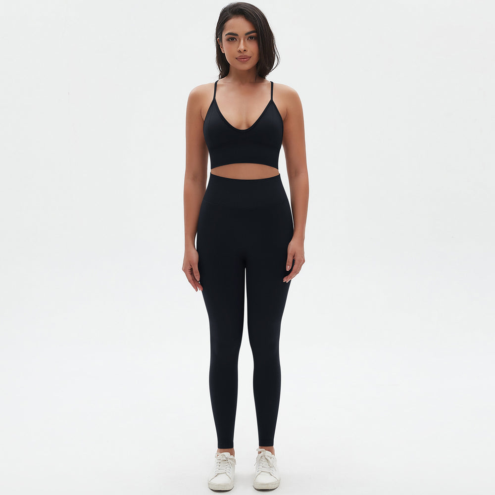 New arrivalhigh waist hip lifting tights suspenders beautiful back sports bra fitness suit cross-border seamless quick-drying yoga clothes