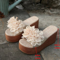 summernew arrivalexport wedge thick bottom slippers women's large size one-shaped flower waterproof platform sandals wholesale