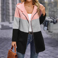 European and american autumn/winter  cross-border women's casual fashion loose color block three-color patchwork hoodie jacket