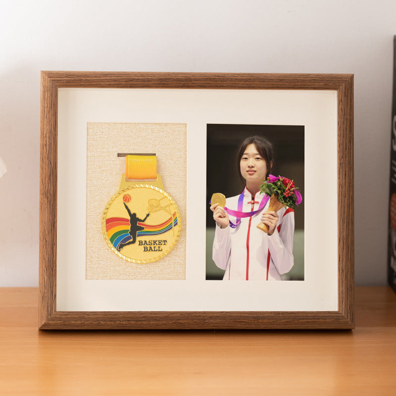 Wooden photo frame table medal storage display photo frame marathon gold medal hollow picture frame 10 inch keep medal
