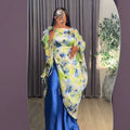European and american cross-border women's fashion:  summer new collection - stylish printed drawstring longline shirt and wide-leg pants casual set