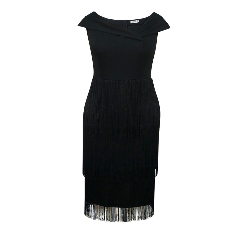 AM041114 Fashion Asymmetrical Neck Sleeveless Tassel Dress, Party Ball Elegant High Waist Dress dresses